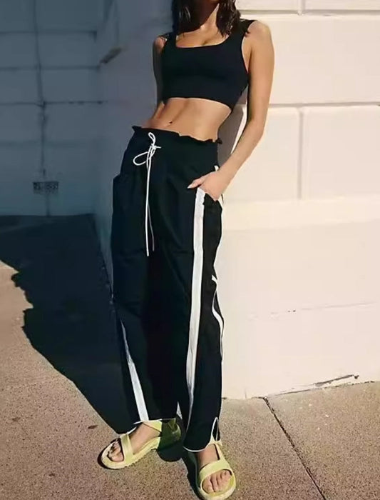 High-Waist Drawstring Track Pants
