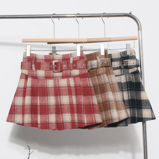 Plaid Belted Skirt