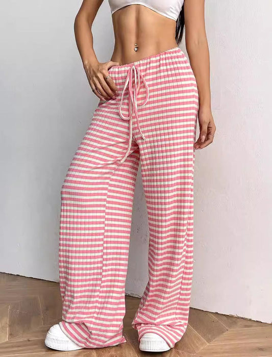 Striped Drawstring Wide-Leg Pants