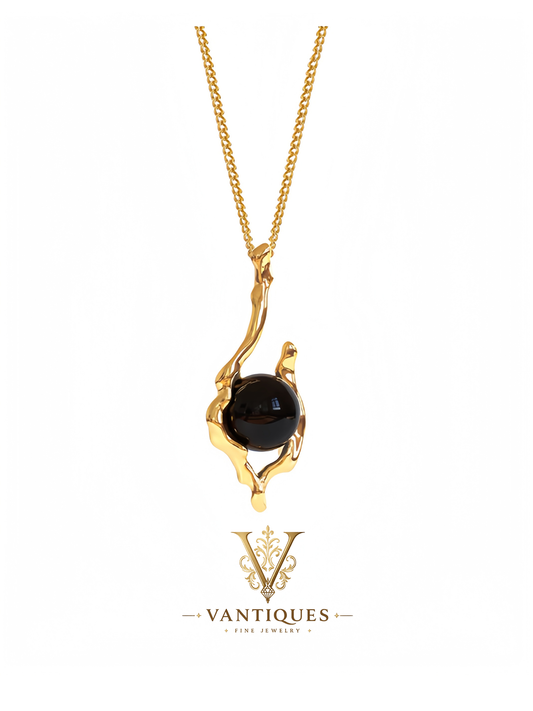 Black Onyx Drop Bead Pendant Necklace