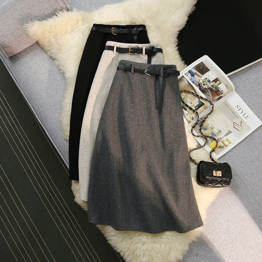 High-Waisted Belted A-Line Skirts