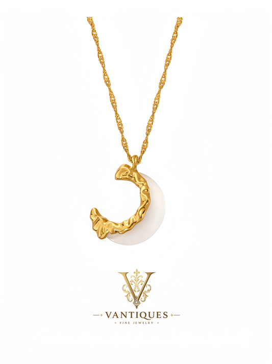 Crescent White Jade Pendant Necklace