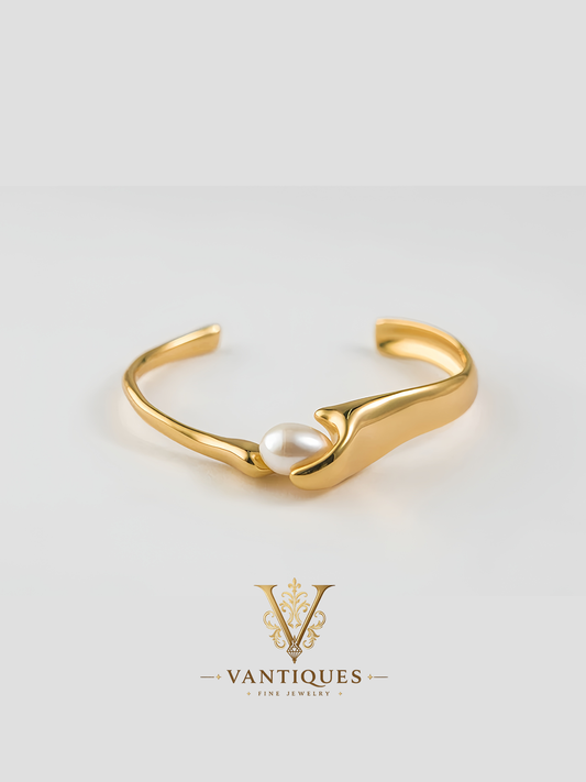 Golden Pearl Drop Open Bangle