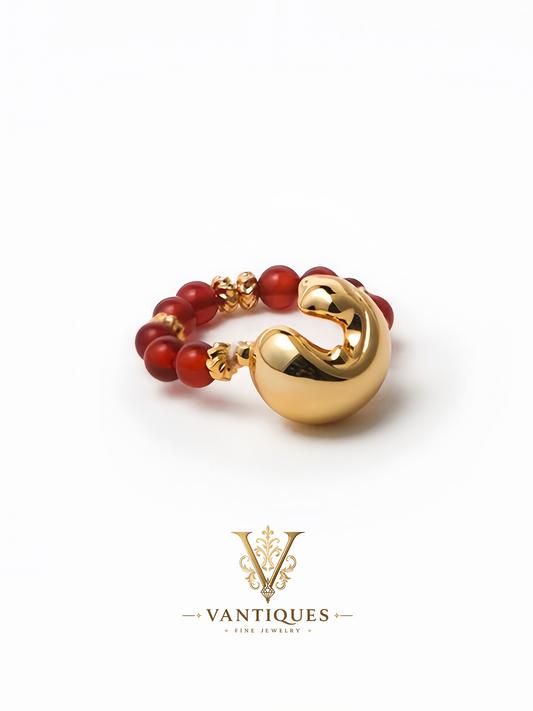Koi Enamel Red Agate Ring