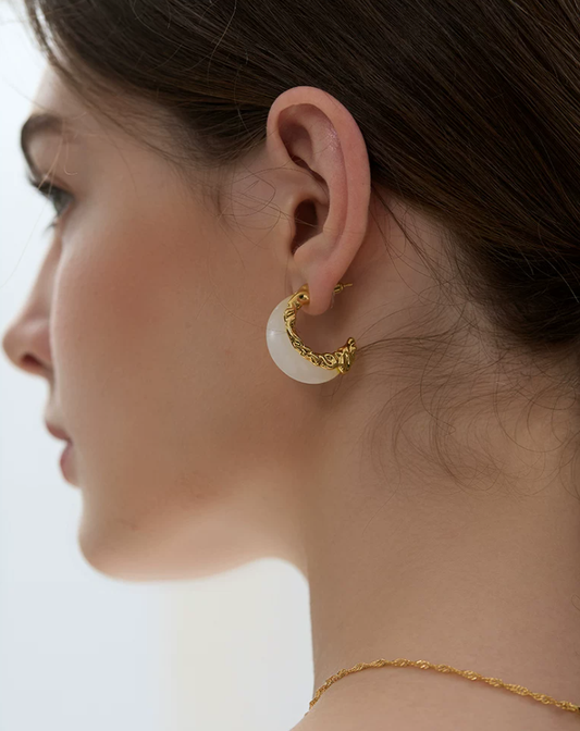 Crescent White Jade Earrings