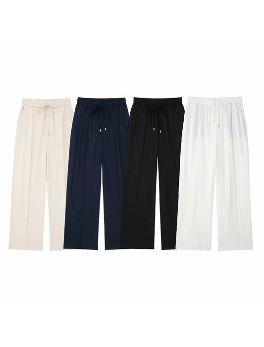 Drawstring Waist Wide-Leg Pants