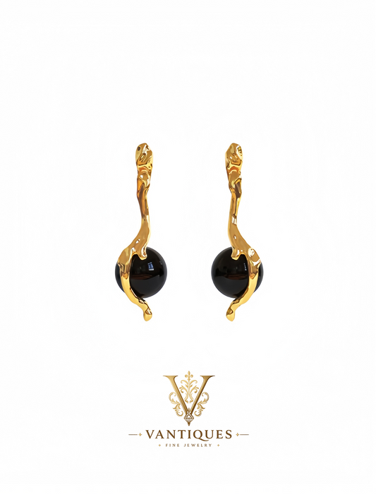 Black Onyx Bead Drop Earrings