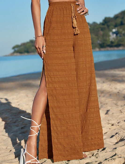 High-Waisted Textured Wide-Leg Pants