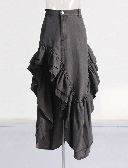Asymmetrical Ruffle Split-Hem Maxi Skirt