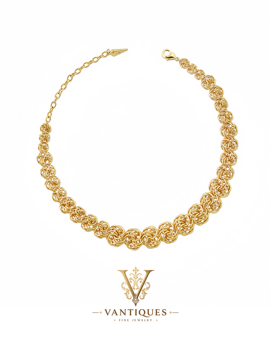 Golden Blossom Cluster Choker Necklace