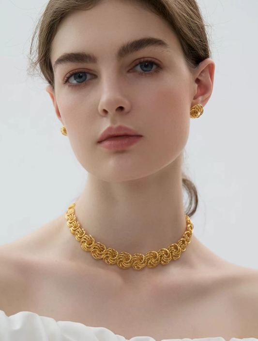 Golden Blossom Cluster Choker Necklace