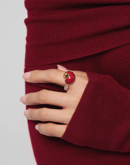Koi Enamel Red Agate Ring