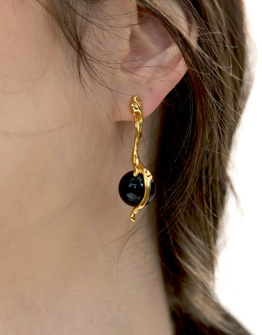 Black Onyx Bead Drop Earrings
