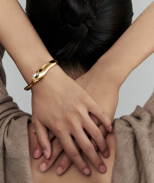 Golden Pearl Drop Open Bangle