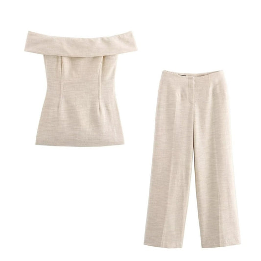 Side Slit Off-Shoulder Top and Pants Set